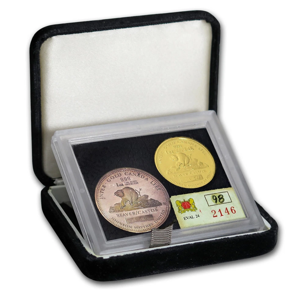 Juego redondo oro/plata 1981 JM y Mallory (LTEE Beaver/Castor) Foto 1 de 4