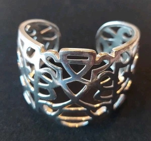 VINTAGE ELLE STERLING SILVER & RUBY WIDE CUFF BRACELET SIGNED 51.5 GRAMS 2" Wide - Picture 1 of 16