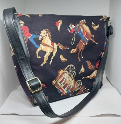 Western Rodeo Cowboy Purse Handbag Horse Lasso Bag Fabric 11x11x4" - Image 1 of 4