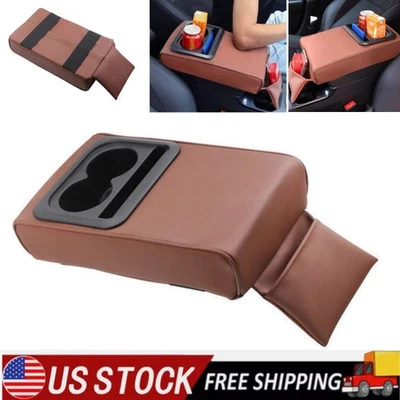 Almohadilla de reposabrazos para consola central automática marrón reposabrazos para automóvil cojín con portavasos Foto 1 de 4