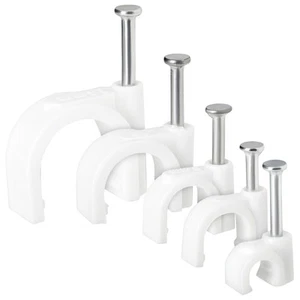 500-Pack Round Cable Wire Clips for Wall, White, 4mm, 6mm, 8mm, 10mm, 14mm - Afbeelding 1 van 10