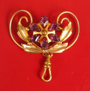 VINTAGE GOLD TONE RHINESTONE WATCH FOB BROOCH PIN !! - Picture 1 of 2