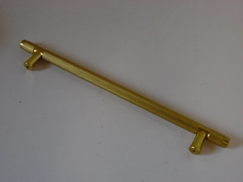 Vintage 9.5 Inch  Brass  Door Pull Handle  knurled handle 7 5/8" mounting holes Cover
