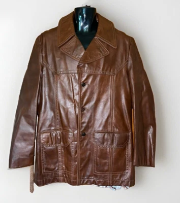 Abrigo Chaqueta de Cuero Marrón Vintage Años 70 Para Hombre Fight Club Trench Pimp Disco 42 R Foto 1 de 4