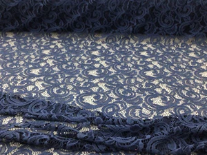 Embroidered Stretch Lace Apparel Fabric Sheer Scrolling Floral Steel Blue XX412 - Picture 1 of 1