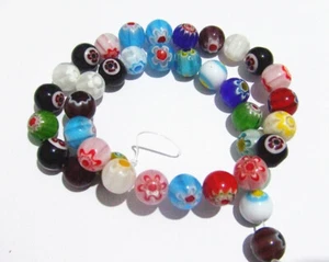  1filo/ 37pz misti perline tondo vetro lampwork millefiore 10mm colore vari  - Foto 1 di 1