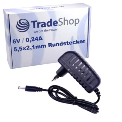 TRADE-SHOP Netzteil Ladegerät Ladekabel 6V 0,24A für Casio HR-150 TER, HR-8 TER Rechner