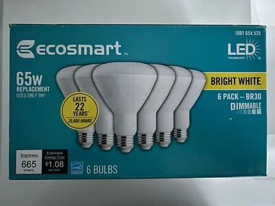NIB EcoSmart 65 Watt Dimmable LED Light Bulbs Bright White (6-Pack) Indoor - Image 1 of 4