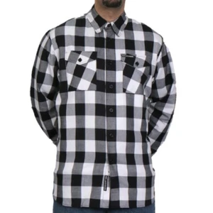 Hot Leathers Black and White Long Sleeve Flannel Shirt - Picture 1 of 4