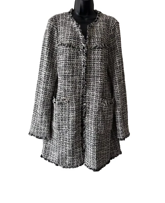 Laundry Shelli Segal Fringe Hem Lined Coat Womens Size Large Pockets - Imagem 1 de 4