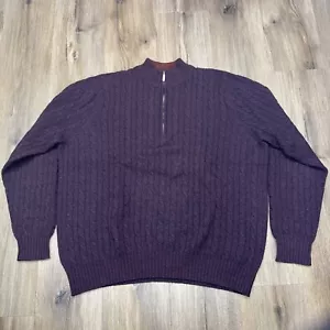 Paul Stuart Mens LARGE Cashmere Cable Knit Quarter Zip Sweater Red Blue Scotland - Picture 1 of 12
