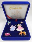 Disney's Cinderella 6 Disney Pin Set Velvet Box Fairy Godmother Gus Jaq Slipper