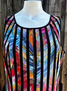 Phase 7 Seven NY Dress Sz 12 Black Red Striped Floral Mesh Weave Sleeveless Fun - Picture 1 of 14