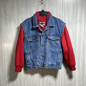 Out Brook Vintage 90s Grunge Denim Jeans Hoodie Weste Jacke Mantel Damen Gr. Medium - Bild 1 von 12