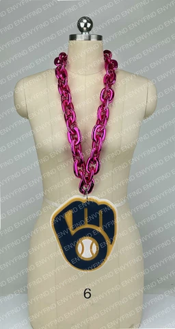 New MLB Milwaukee Brewers Jumbo Big PINK Fan Chain Necklace Foam MI USA Cover