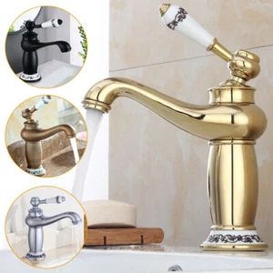 Retro Brass Bathroom Basin Taps Kitchen Sink Mixer Tap Faucet Single Handle - Picture 1 of 54
