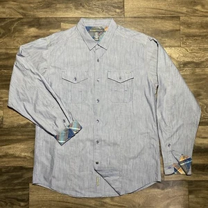 ExOfficio Shirt Men's XL Blue Chambray Western Travel LS Plaid Flip Cuff/Neck - Picture 1 of 12