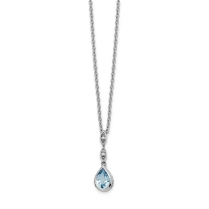 Sterling Silver Blue Topaz & 0.01 Ct. Diamond Teardrop 18" Necklace White Ice - Picture 1 of 3