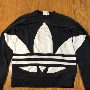 ADIDAS Youth XL Big Trefoil Crew Neck Sweatshirt Black White - Picture 1 of 8