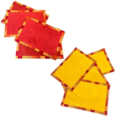 Reversible Set of 4 Placemats Burgundy & Yellow BoHo Summer Table Nook 13"x19" - Image 1 of 4