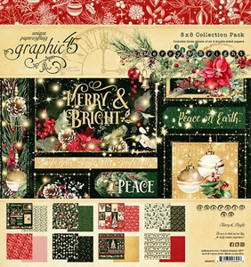 Graphic45 MERRY & BRIGHT 8x8 PAPER PACK scrapbooking 24 SHEETS - Picture 1 of 9