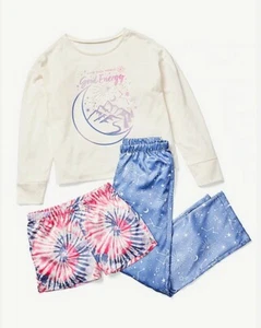 Justice Size 10 Pajamas 3 Piece Set Girls Good Energy Sleep Shorts and Pants NWT - Picture 1 of 3