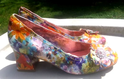 NUEVO L'Artiste EU 41 US 10 Preciosos Zapatos de Tacón Grueso Floral Cuero Alphala Foto 1 de 4
