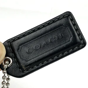 Coach Hang Tag Bag Charm Black Leather Silver Tone Chain Key Fob Replacement - Picture 1 of 3