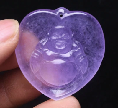 Colgante Amuleto Buda Maitreya Feliz Risa Feliz Jade Púrpura Natural China 5CM Foto 1 de 4