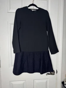 COS A-Line Black /Blue Contrast Waist Zipped Knee-Length Wool Blend Dress Size 2 - Picture 1 of 5