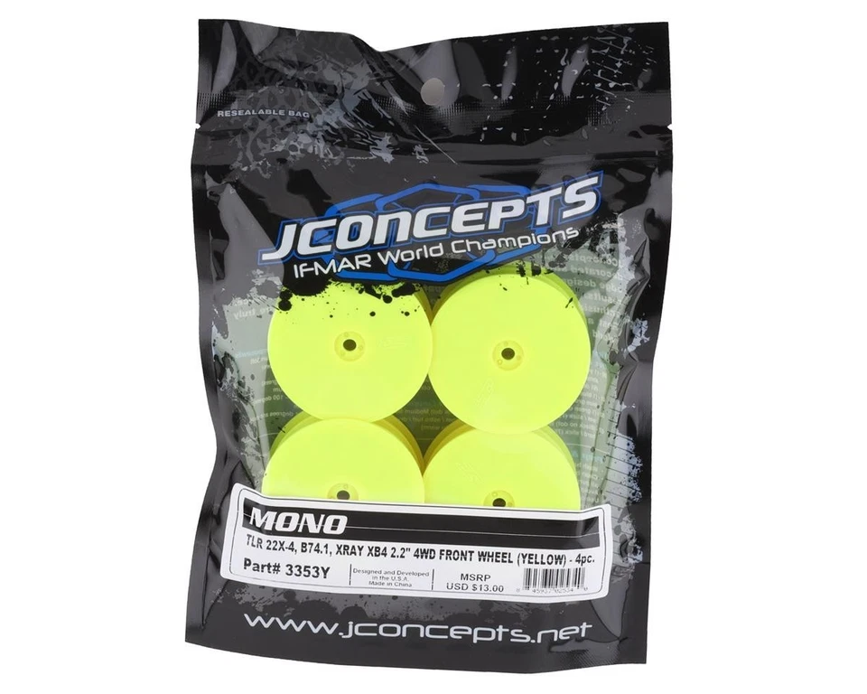 JConcepts Mono 2.2 4WD Front Buggy Wheels (Yellow) (4) 22X-4, XB4, B74.1 (WALL) - Image 1 of 1