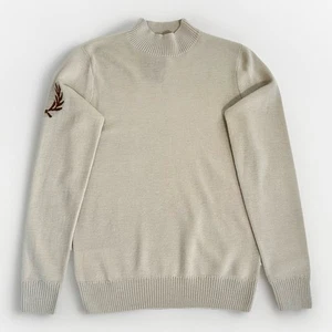 Fred Perry Men’s Jumper Mock Neck Top Beige Size Small Laurel Logo Knit Mod New  - Picture 1 of 7