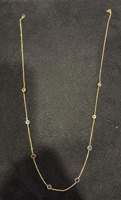 Collar Cadena Arco Iris Multicolor Oro Amarillo Sólido 14K 16" 2 G DELICADO Foto 1 de 3