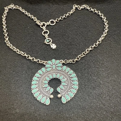 Lucky Brand Turquoise Pendant Necklace Retro Silver Tone - Image 1 of 4
