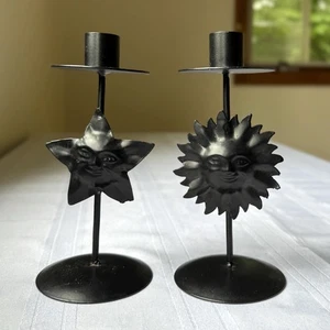 Pair of Vintage Celestial Sun and Star Tapered Candle Holders - Picture 1 of 5