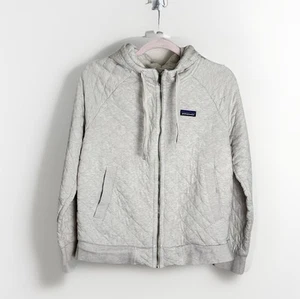 Patagonia Algodón Orgánico Edredón Sudadera con Capucha Mujer Mediana Cremallera Completa Beige Chaqueta - Imagen 1 de 8