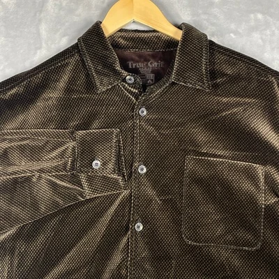 True Grit Luxe Cotton Velvet Dobby 1 Pocket Button Down Shirt Mens Size L Brown - Image 1 of 4