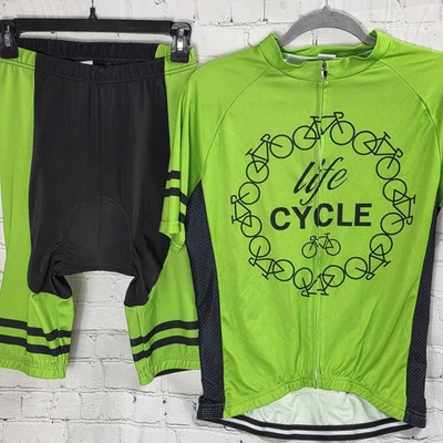 Conjunto de shorts de ciclismo Life Cycle 2XL bicicleta jersey verde neon preto acolchoado - Imagem 1 de 4
