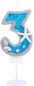 Birthday Candles for Cake Number 3 for Boy Girl, Toddler Under The Ocean Sea - Picture 1 of 9