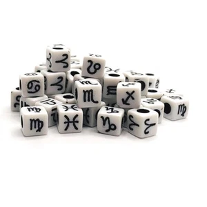 White and Black Acrylic Zodiac Beads, 7x7mm - US Seller - Picture 1 of 3