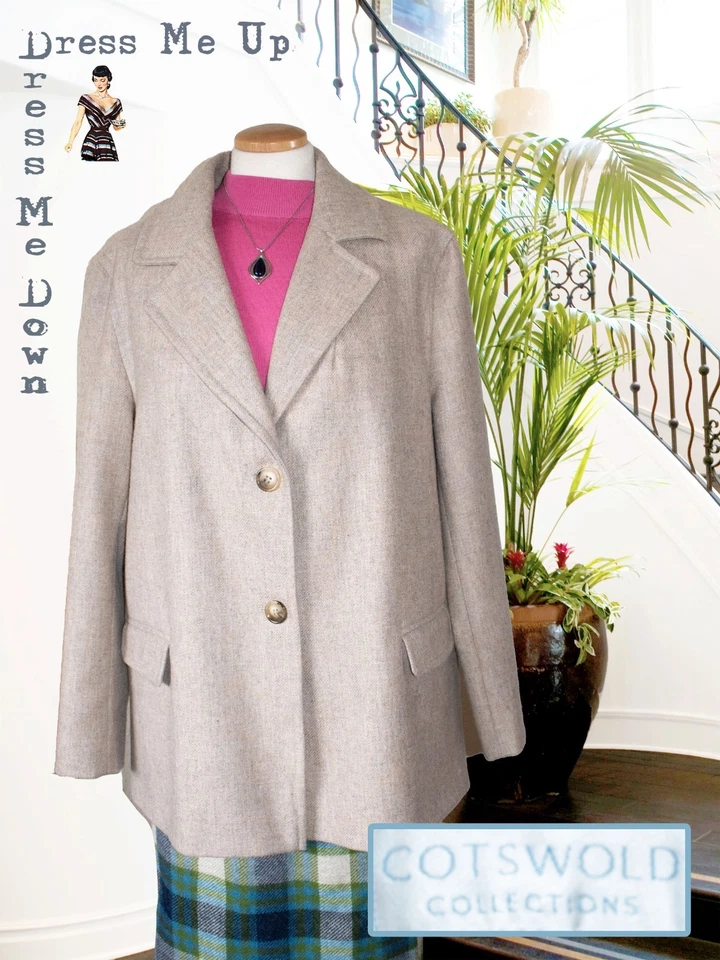 Cotswold Collections Tweed Jacket Coat Ecru Pure Wool Smart UK 14 BRAND NEW - Image 1 of 4