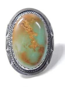 SPECTACULAR VINTAGE NAVAJO INDIAN STERLING SILVER TURQUOISE RING sz: 8 - Picture 1 of 4