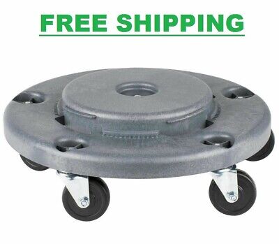 Gray Plastic Trash Garbage Can Bin Mobile Dolly W/ 5 Casters Commercial • 49.70$