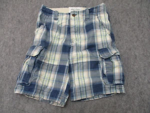 Abercrombie Shorts Boys 16 Blue GreenWhite Plaid Cargo Casual Youth 30x10 - Picture 1 of 9