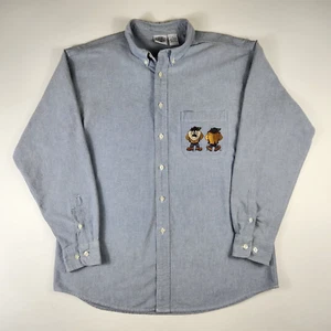 Acme Clothing Taz Tasmanian Devil Denim Button Down Long Sleeve Shirt Large VTG - Picture 1 of 13