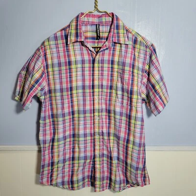 True Rock Large Pink Blue Colorful Classic Button Front Shortsleeve Casual Shirt - Image 1 of 4