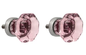 Set 2 New Octagonal "Purple Amethyst" Glass Cabinet Knobs, Brushed Nickel Finish - Picture 1 of 4
