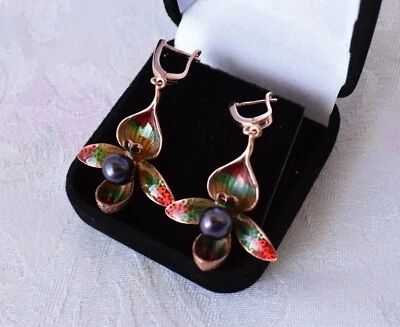 10x8mm NATURAL BLACK BAROQUE PEARL SOLID STERLING SILVER 925 EARRINGS - Image 1 of 4