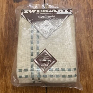 Vtg Zweigart Hearthside Afghan Cross Stitch Fabric Beige/Green 14 CT 49x55 241b - Picture 1 of 5