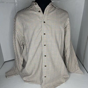 Burberry Shirt Mens Large Tan Red Blue Plaid Long Sleeve Made In USA - Picture 1 of 6